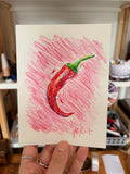 Dessin d'un piment sur un fond rose