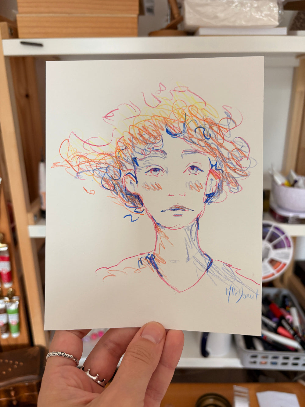 Portrait dynamique aux crayons de couleur