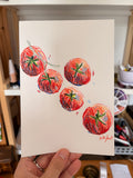 Dessin de 5 tomates aux crayons de couleur 